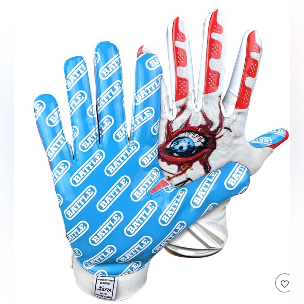Battle Sports Lil Evil Red, White & Blue Football Receiver Gloves | Adult Medium